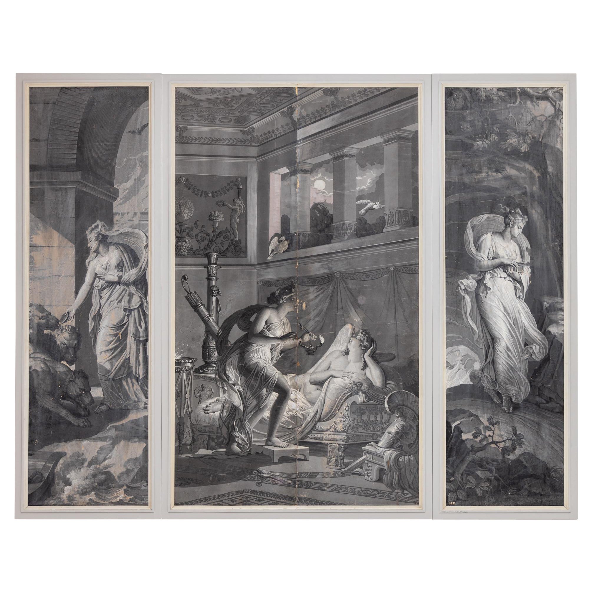 Papier peint en grisaille de la série "Psyché", France 19e siècle