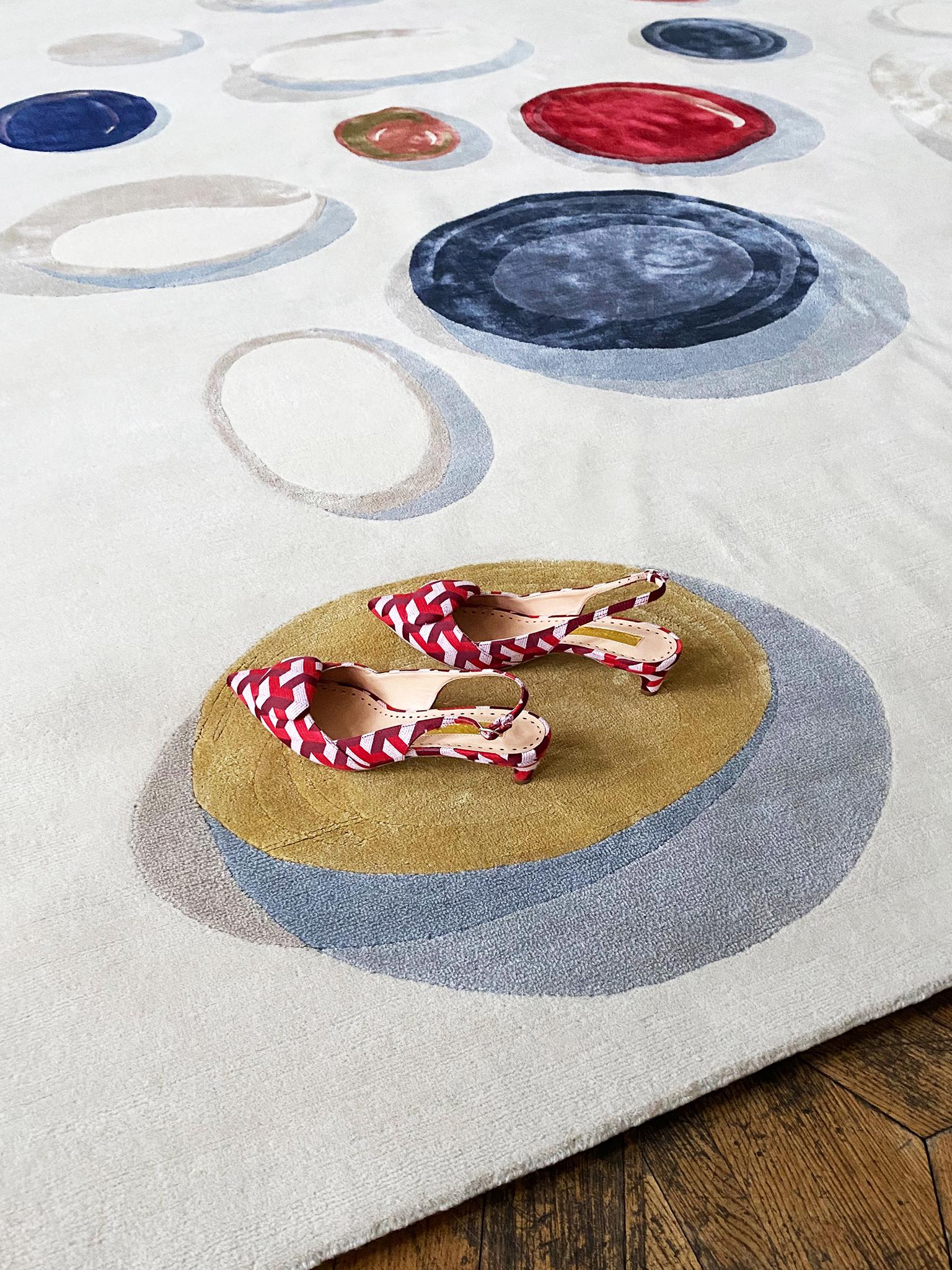 Moderne Tapis italien en laine et soie nouée à la main multicolore - Griseida en vente