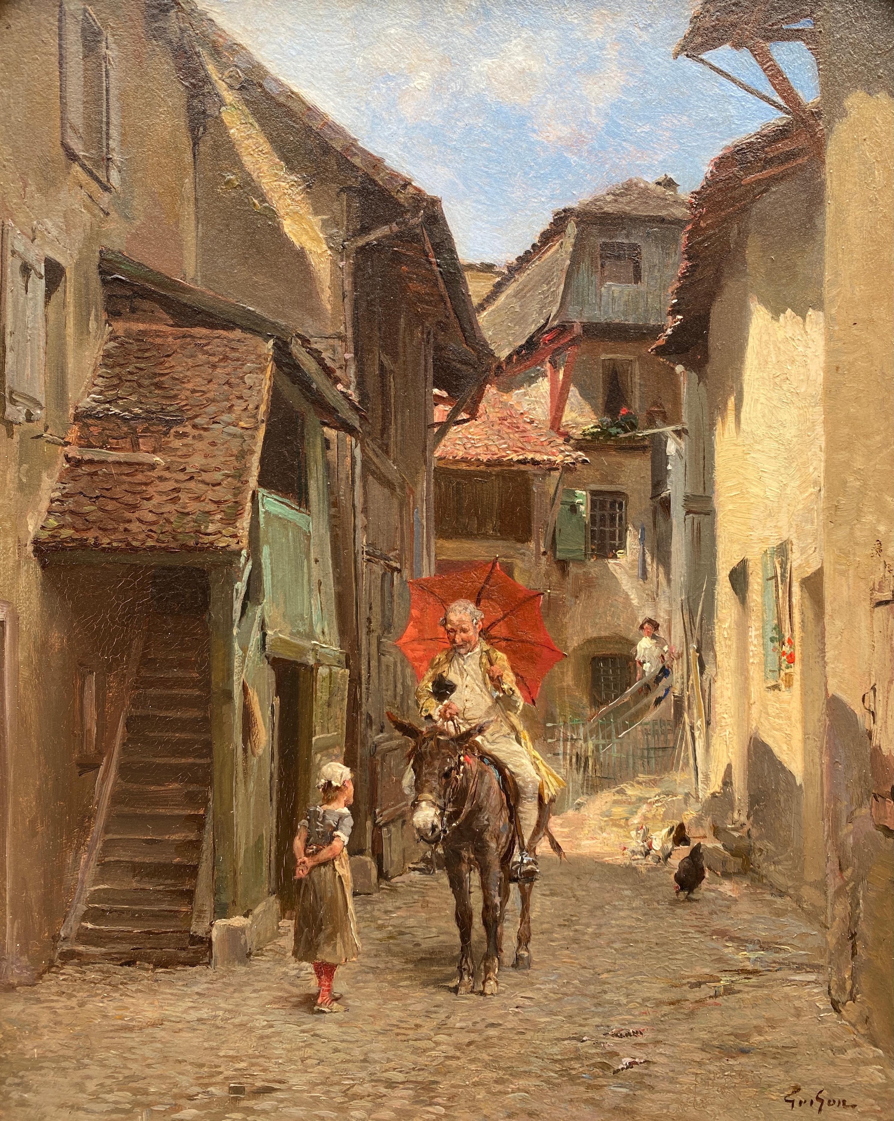 Francois Grison, Bordeaux 1845 - 1914 Genève, französischer Maler, Le Renseignement – Painting von Grison Francois