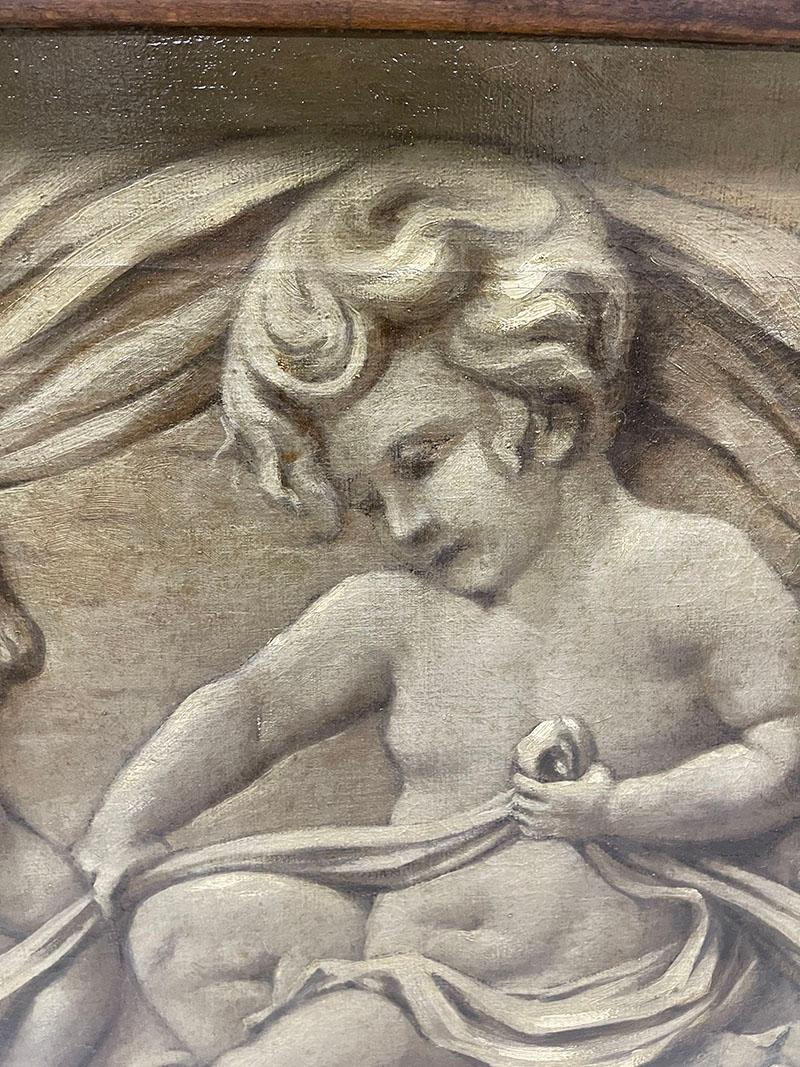 Grissaille painting with Putti riding on Dolphin For Sale 1