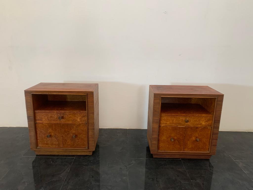 Art Deco Grissed Walnut and Root Bedside Tables by Pier Luigi Colli, 1940s, Set of 2