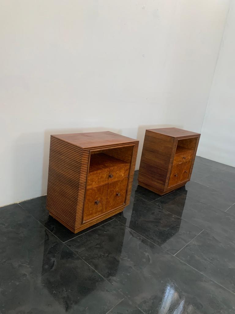 Italian Grissed Walnut and Root Bedside Tables by Pier Luigi Colli, 1940s, Set of 2