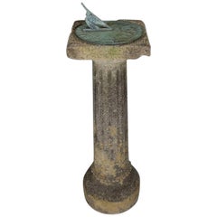 Antique Griswold Cast Bronze "Grow Old With Me...." Sundial on Cast Stone Column