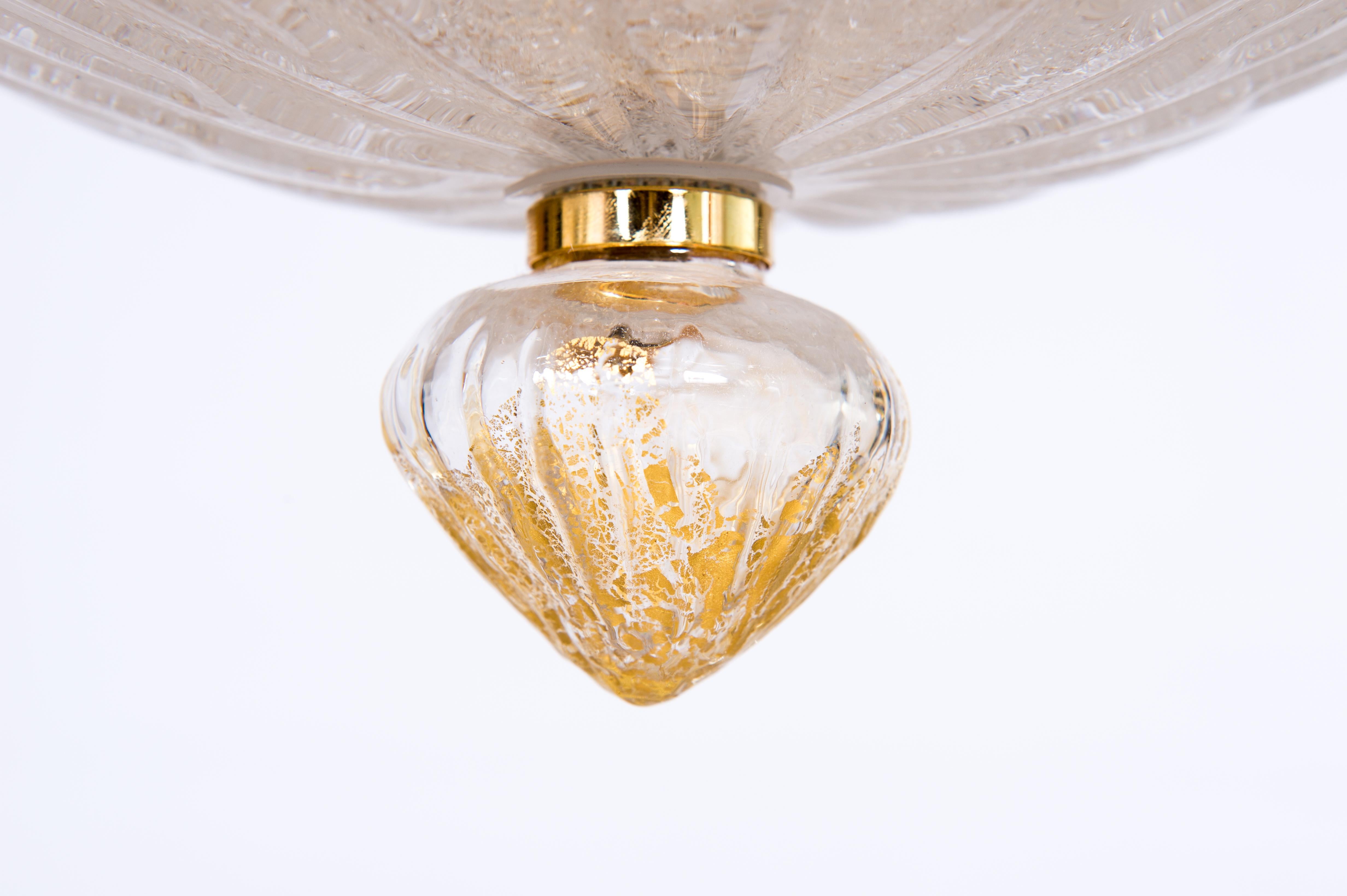 Modern Grit Flush Mount in Blown Murano Glass with Submerged Gold 1980s Italy For Sale