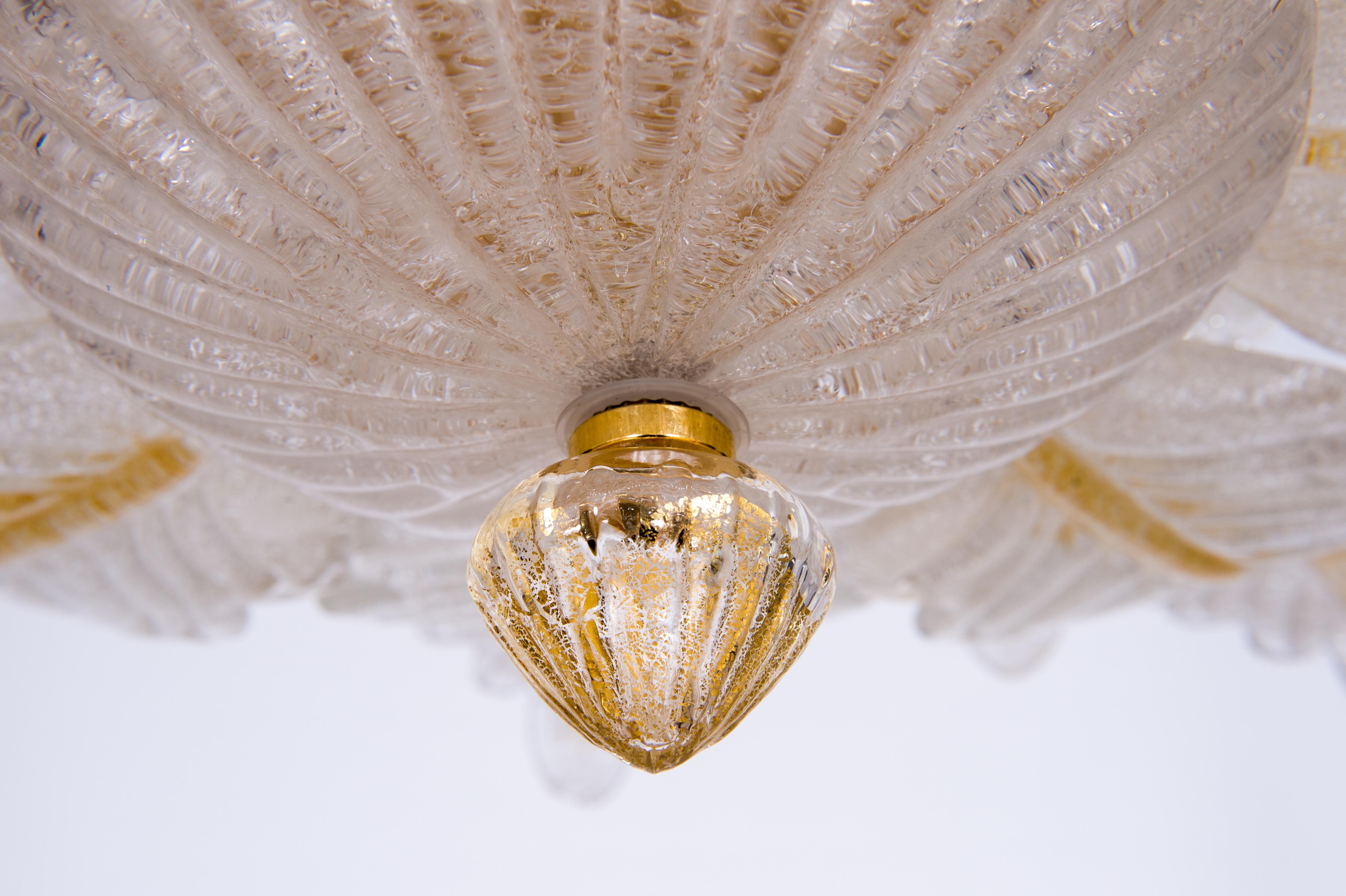 Grit Murano Glass Flush Mount in transparent color with amber finish Italy 1980s For Sale 1