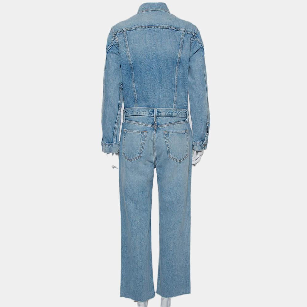 Grlfrnd Blue Denim Sloane Jumpsuit M In Excellent Condition In Dubai, Al Qouz 2