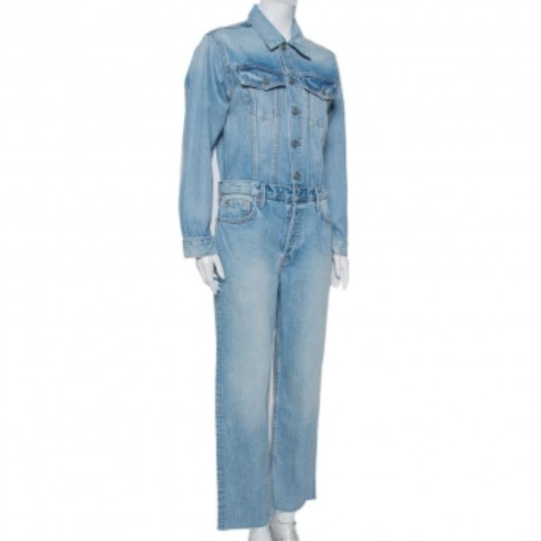 Grlfrnd Blue Denim Sloane Jumpsuit M For Sale 2