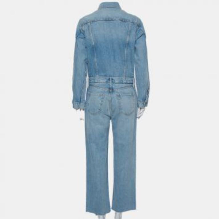 Grlfrnd Blue Denim Sloane Jumpsuit M For Sale 3