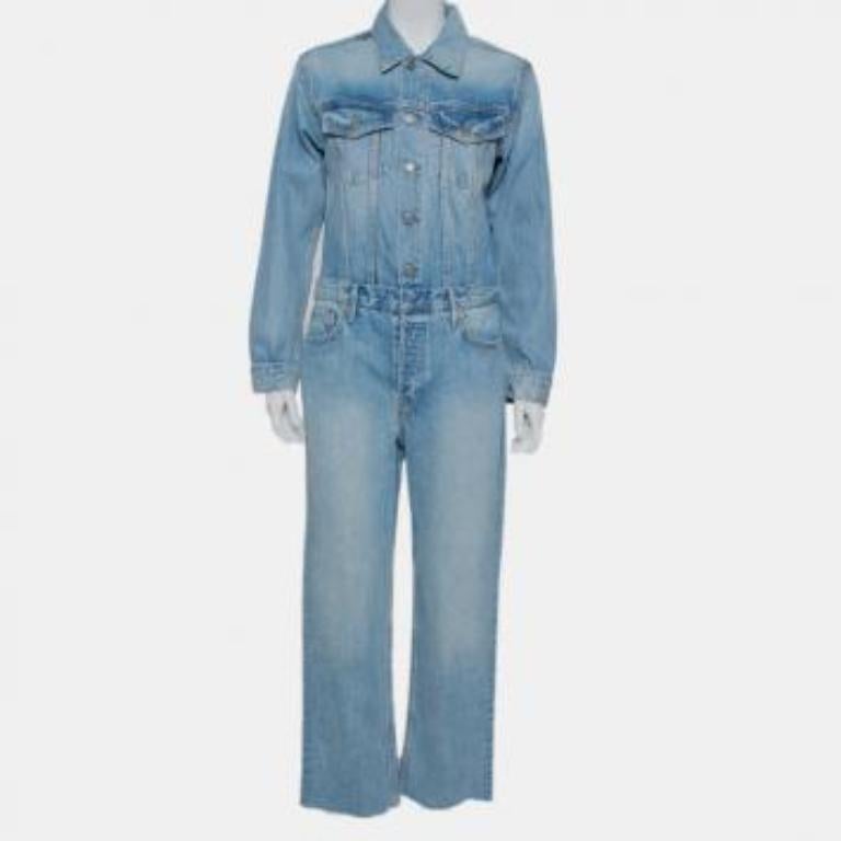 Grlfrnd Blue Denim Sloane Jumpsuit M For Sale 4