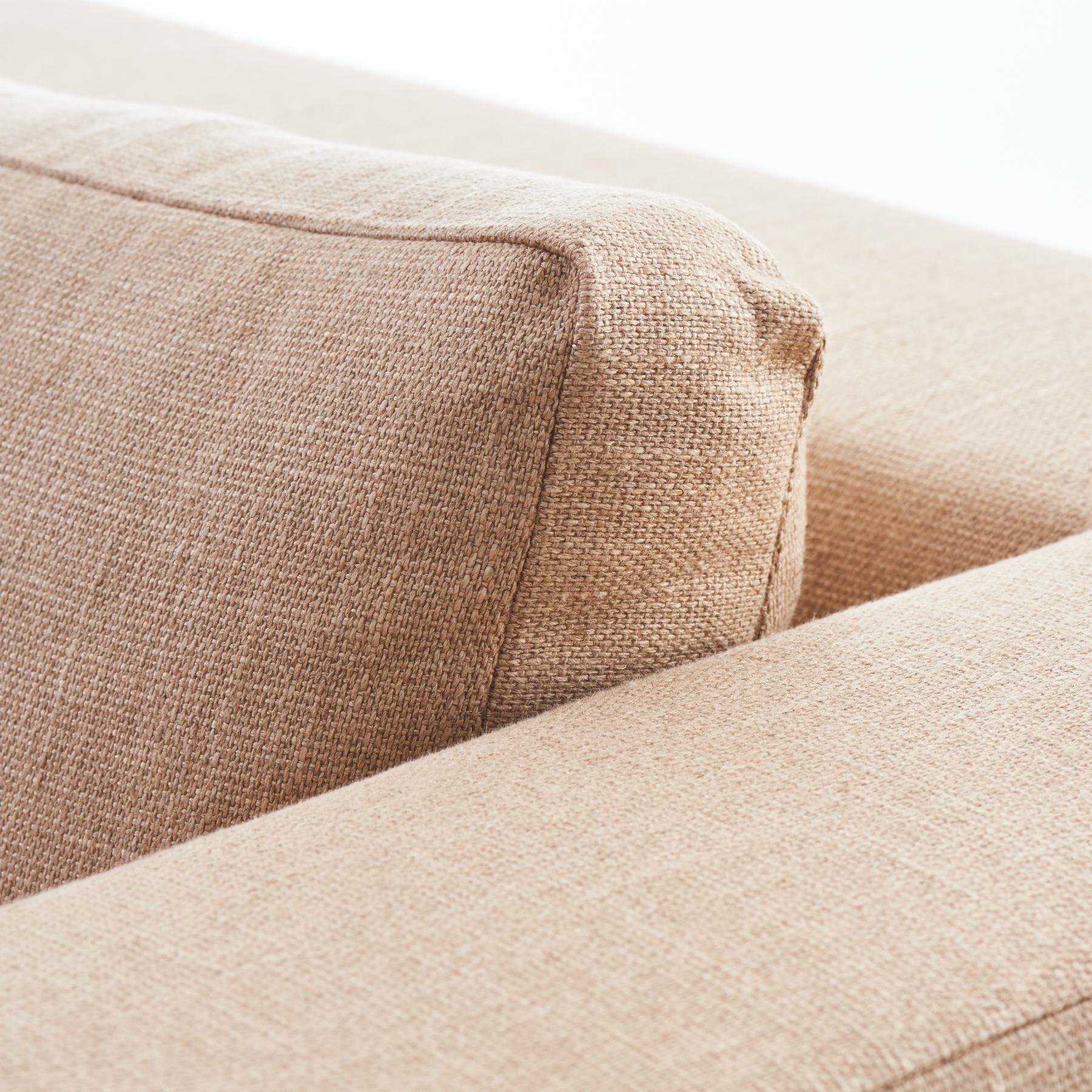 Custom Contemporary Sofa Wheat Linen Walnut Base Gil Melott Bespoke For Sale 3