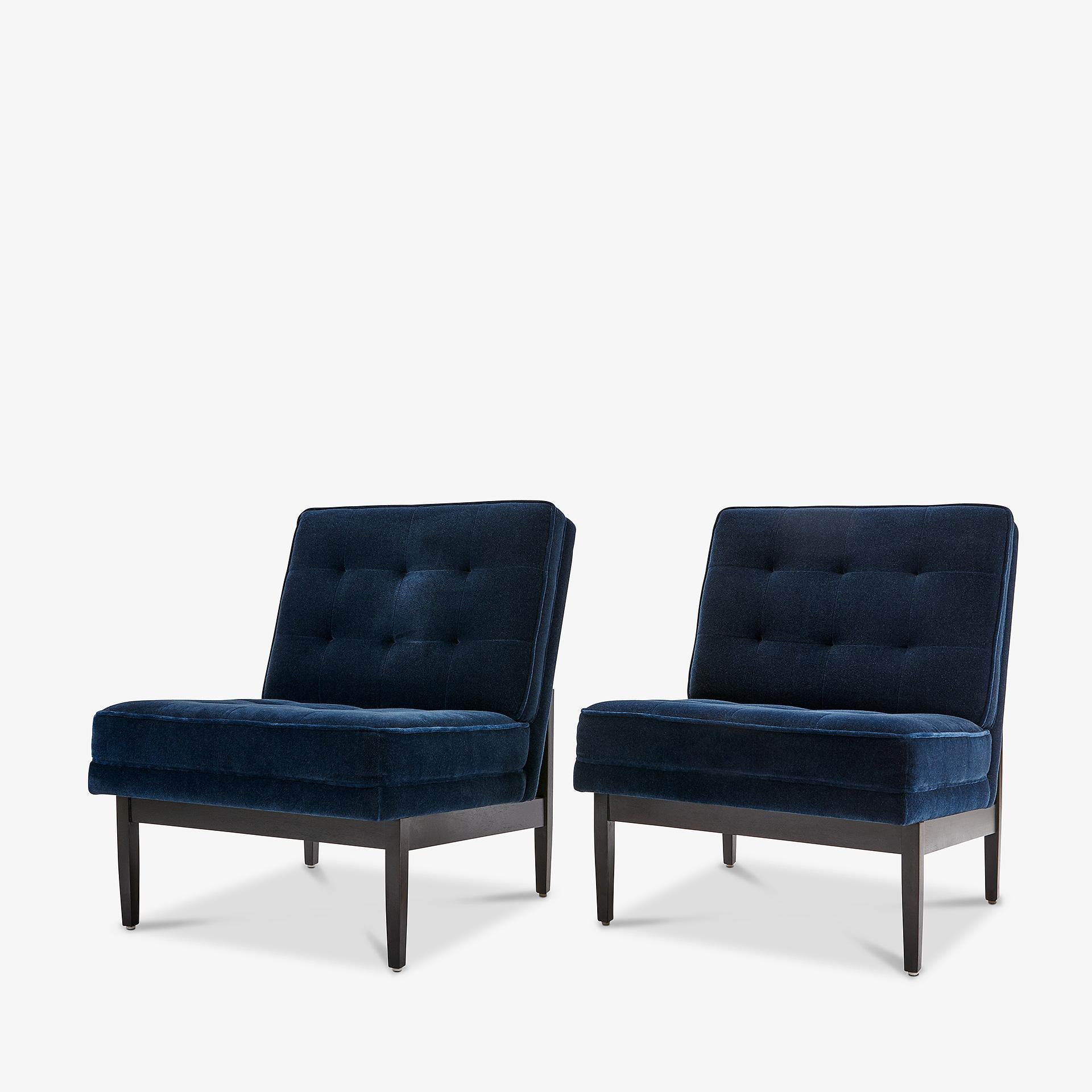 Modern Custom Armless Lounge Chair Blue Velvet Gil Melott Bespoke For Sale