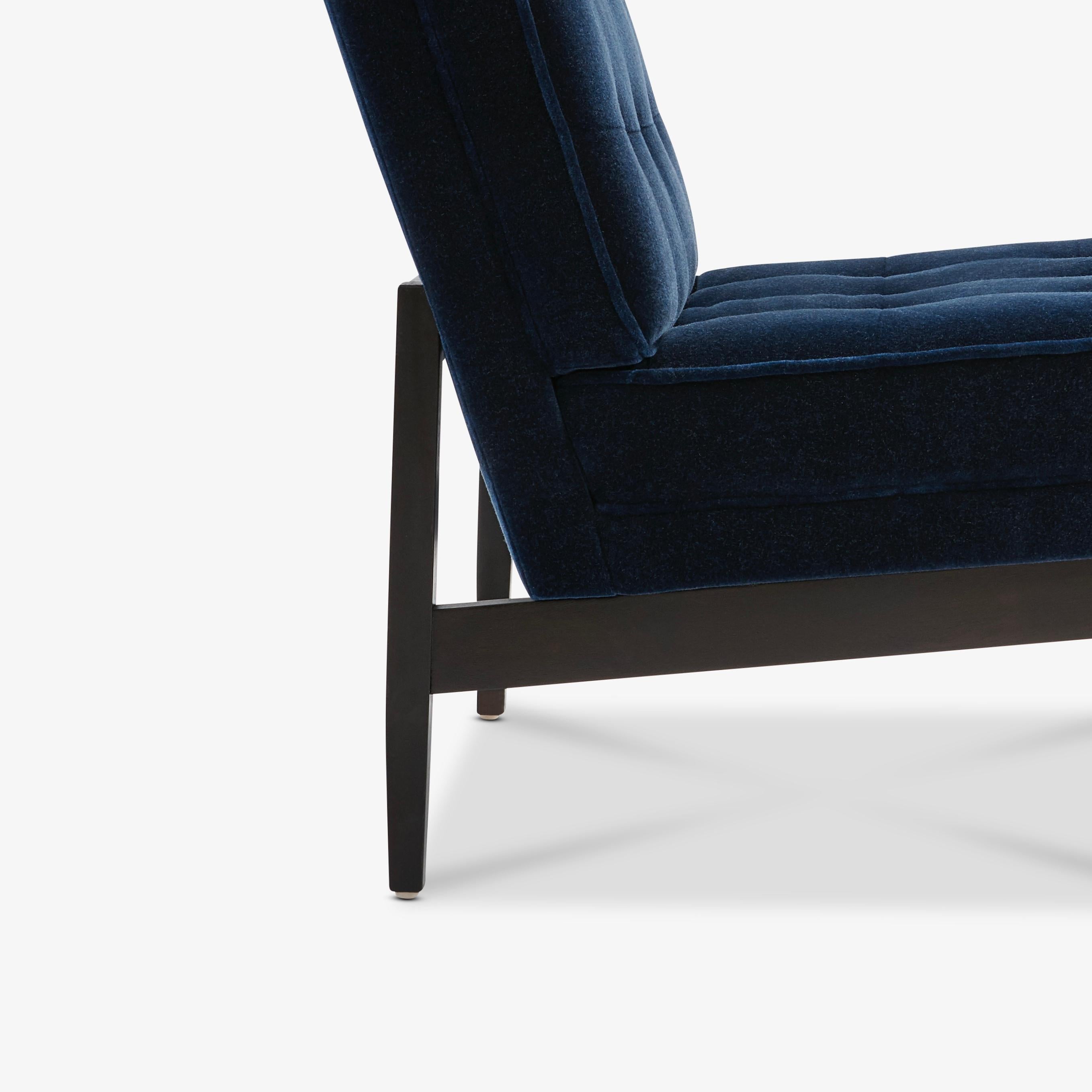 American Custom Armless Lounge Chair Blue Velvet Gil Melott Bespoke For Sale