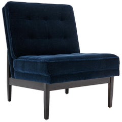 Custom Armless Lounge Chair Blue Velvet Gil Melott Bespoke