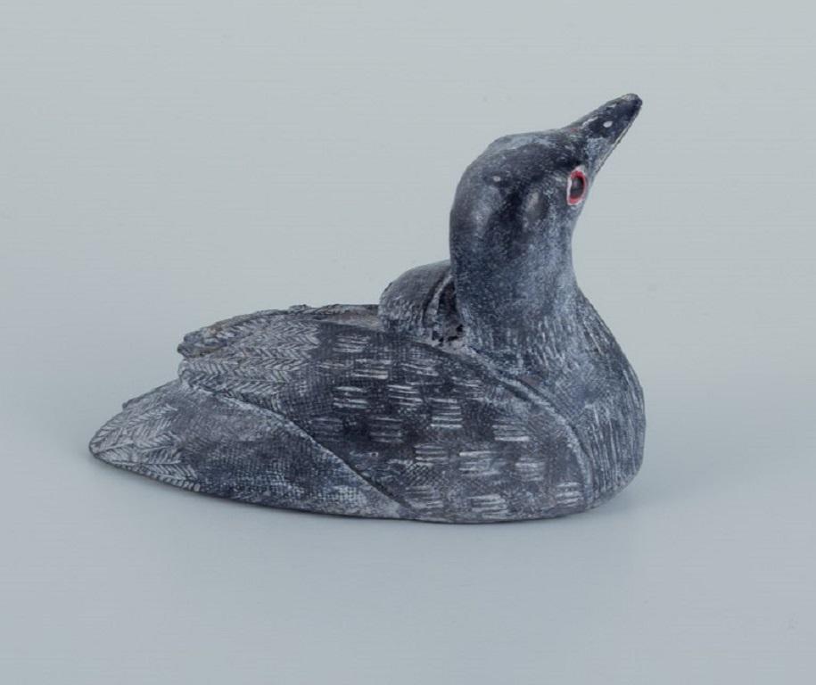 Folk Art Grønlandica, Figure of a Wild Duck Made of Soapstone, Approximately 1960/1970s.  For Sale