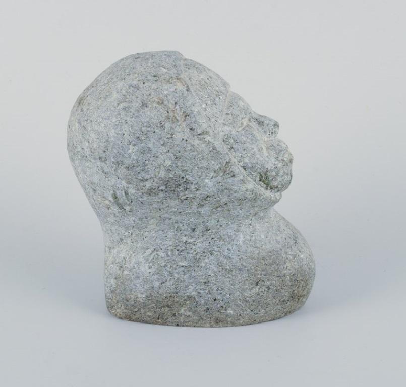 Late 20th Century Grønlandica, Sarak, Greenlandic hunter in profile, sculpture in soapstone. For Sale