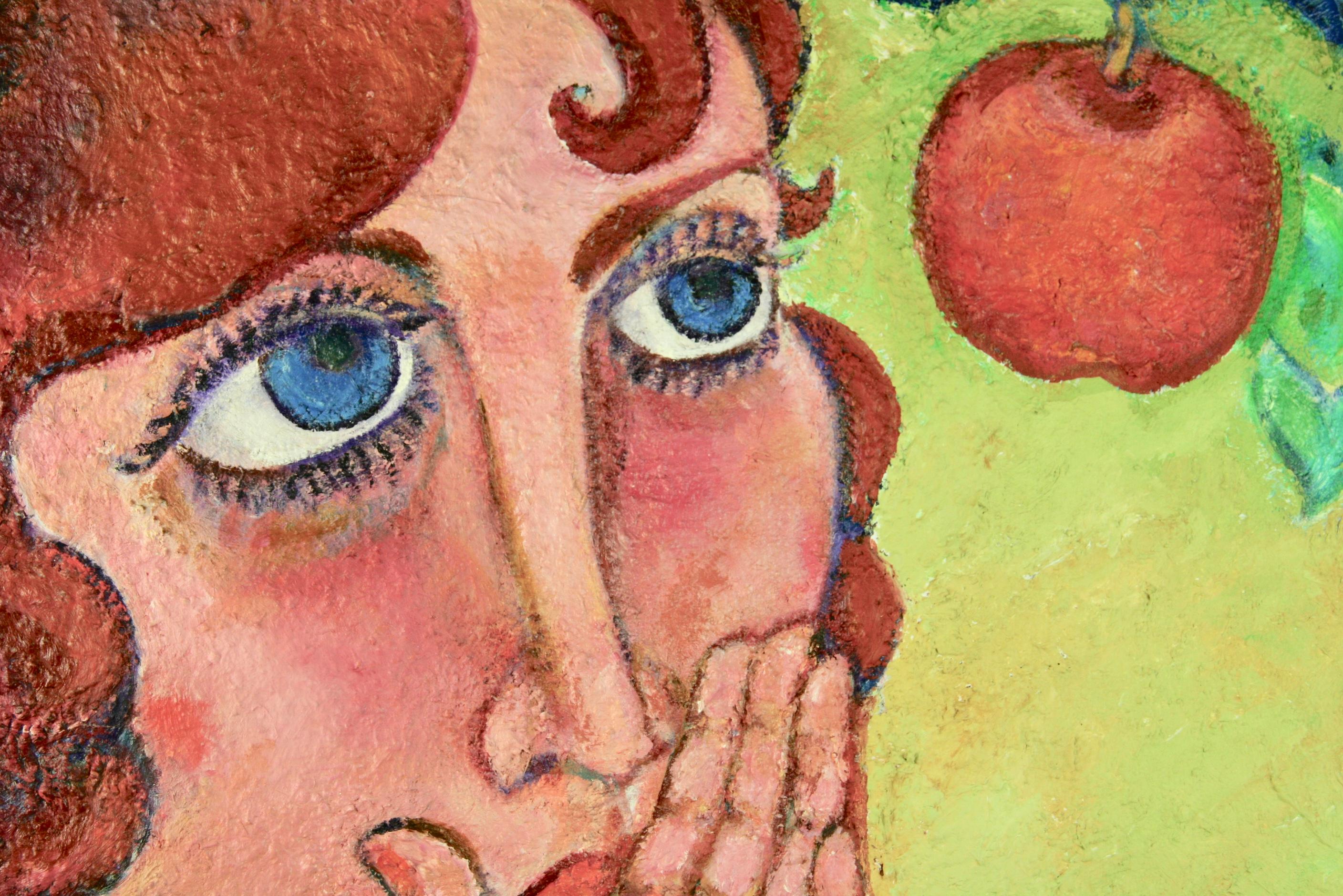 Pop Art « Eve with Apple »  Peinture féminine fantaisiste de G.Roads en vente 1