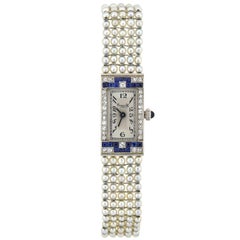 Grogan Co. by Henry Blank & Co. Art Deco Diamond, Sapphire, Pearl Quartz Watch
