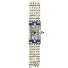 Antique Grogan Co. by Henry Blank & Co. Art Deco Diamond, Sapphire, Pearl Quartz Watch