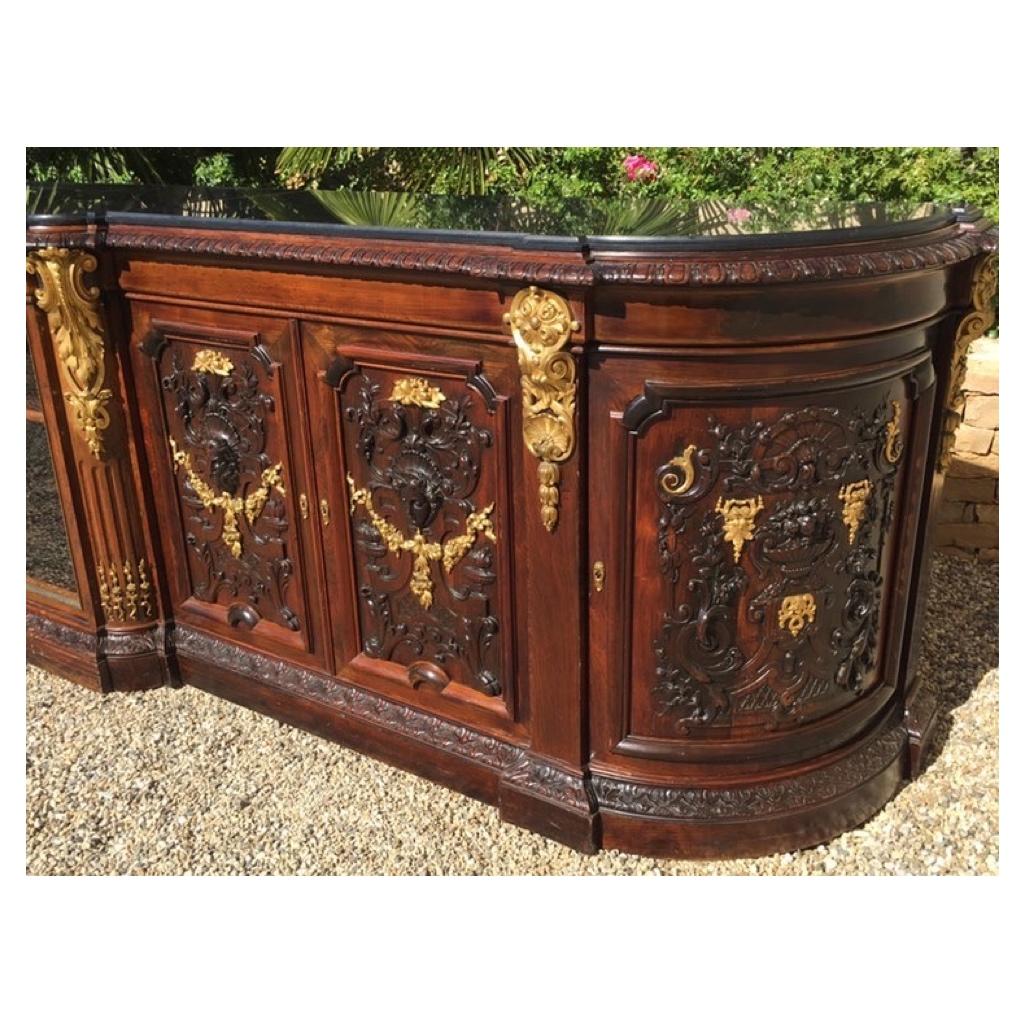 Carved Grohe in Paris, Spectacular Rosewood Cabinet/Vitrine with Gilt Bronze XIXth For Sale