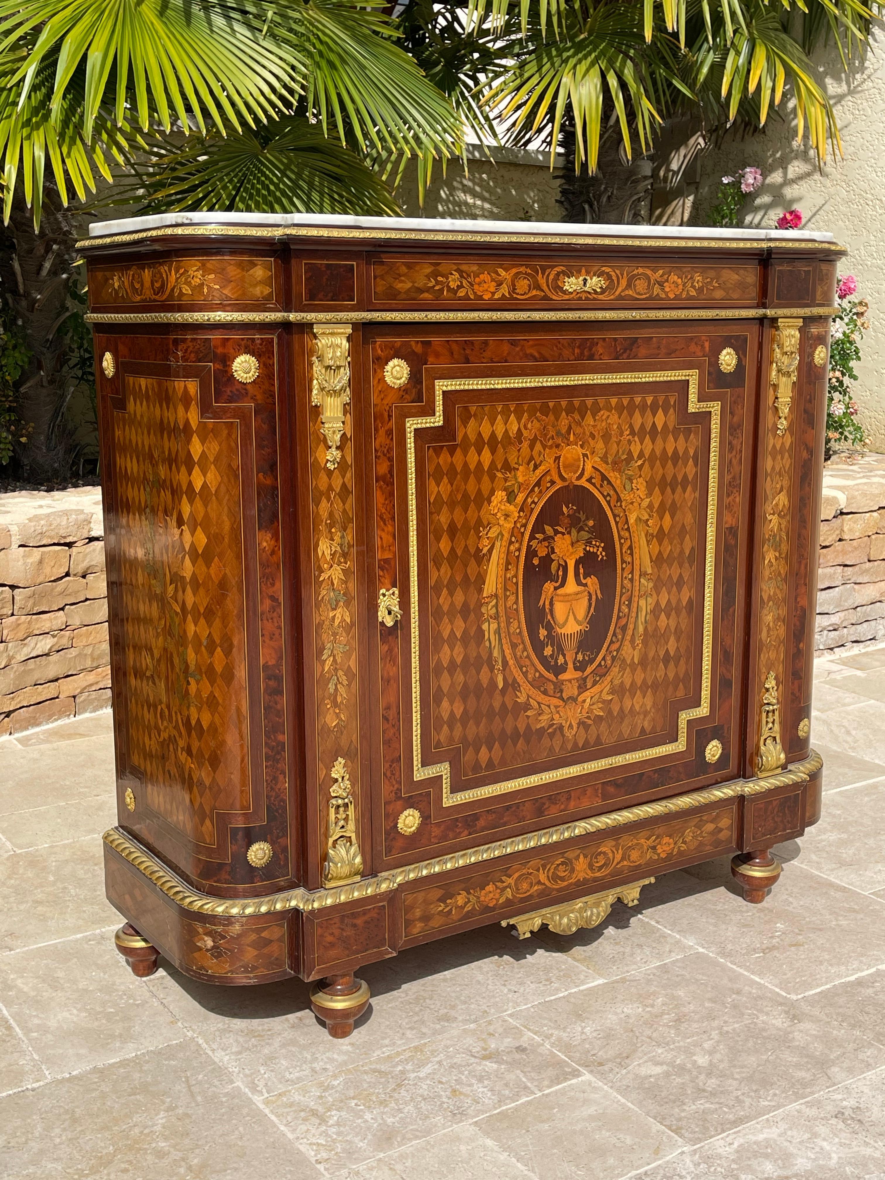 Wood GROHE Frères Paris - Napoleon III Cabinet with Marquetry and Bronze For Sale