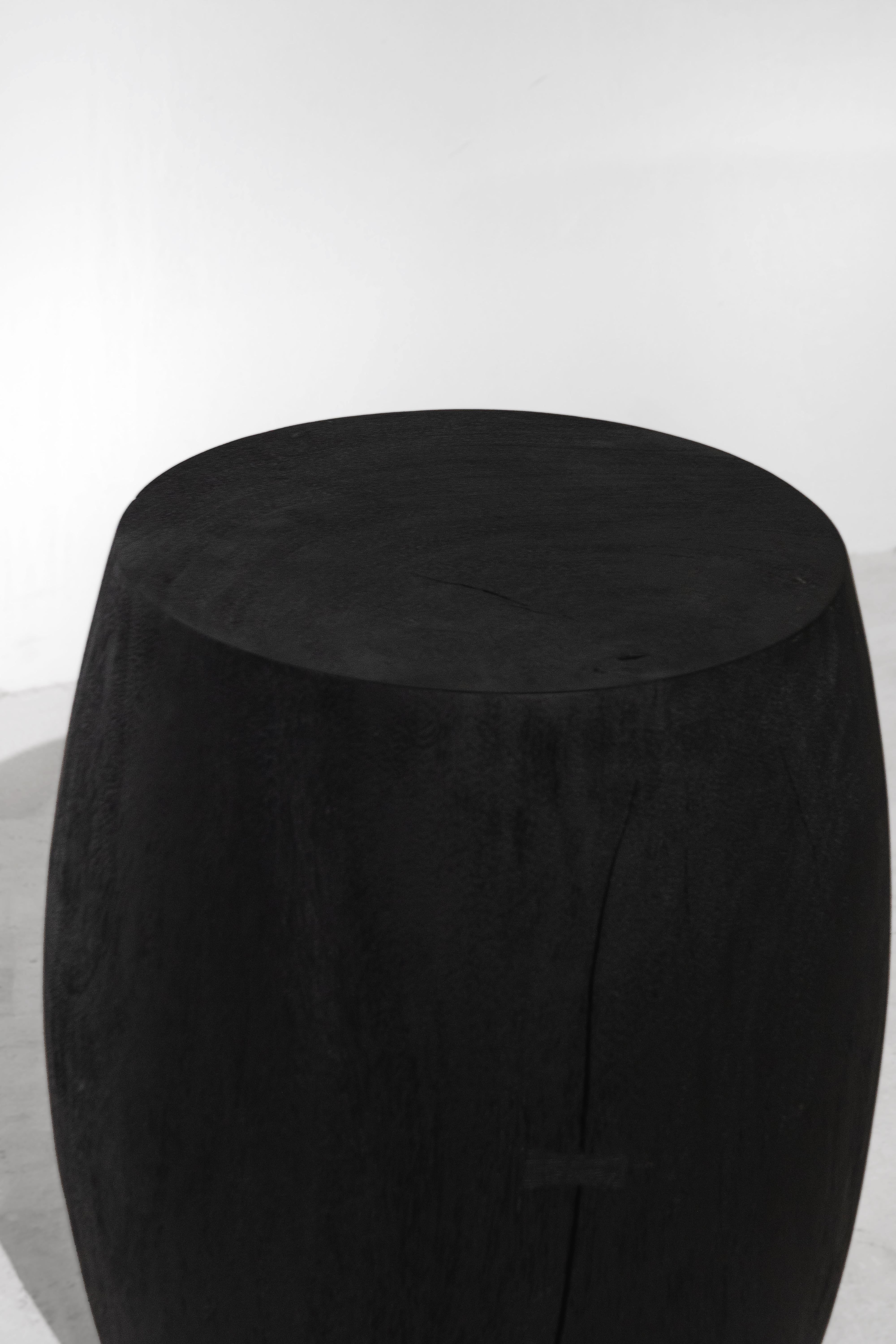 Hand-Crafted GROM stool, Rough Black Monkey Pod finishing For Sale