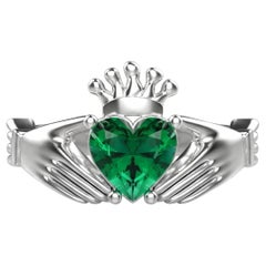 GROMOV Claddagh Herz Smaragd Weiß Palladium Gold Cocktail Ring