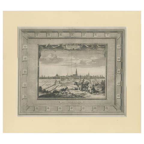 Groningen Across the Fields — Elegant Dutch City View by van der Aa, c.1710