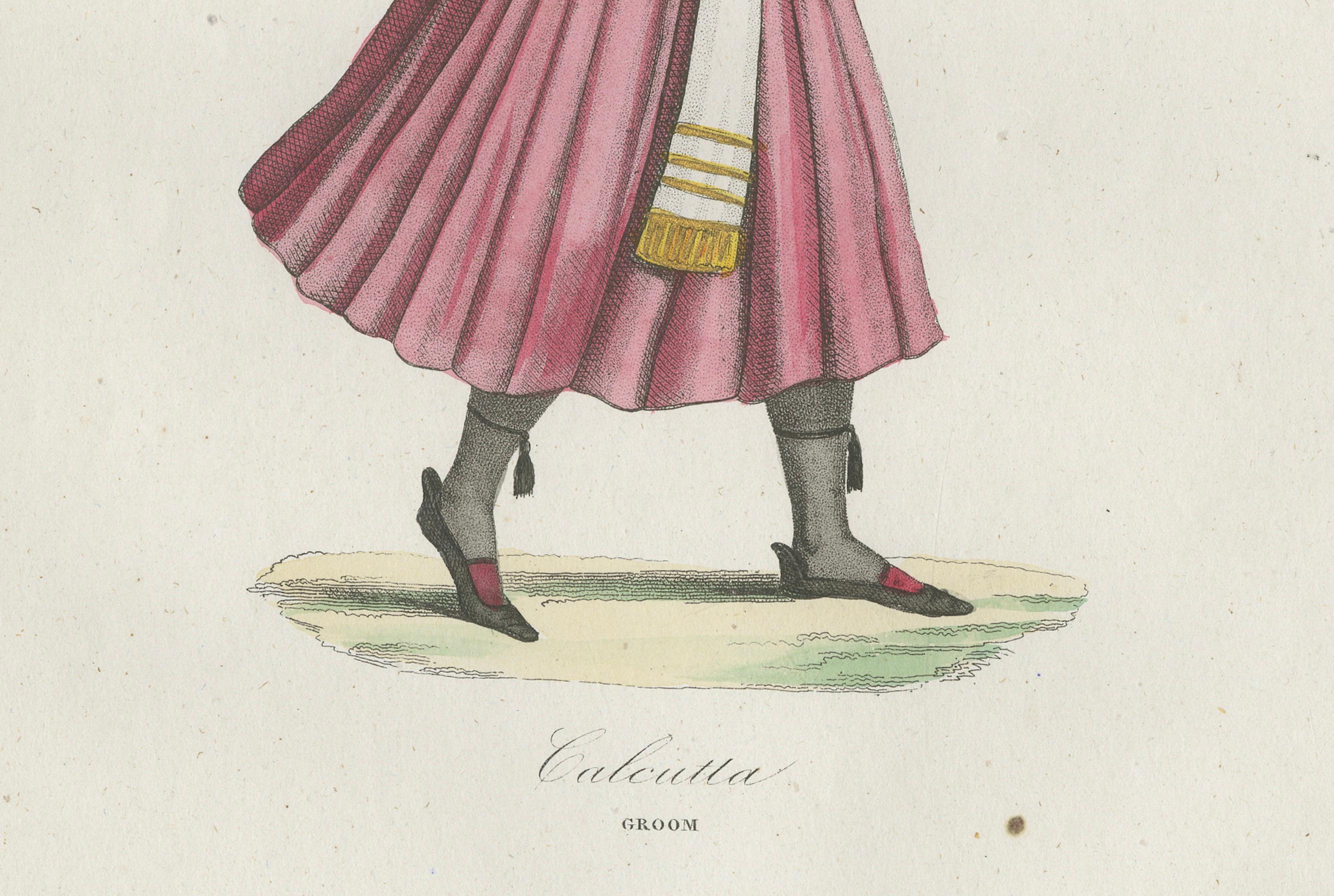 Bräutigam Kostüm Druck - Antike handkolorierte Lithographie, 1854

Diese antike handkolorierte Lithografie, die 1854 in Album des Voyages Anciens et Modernes von Martial Ardant Frères veröffentlicht wurde, zeigt eine Enlevata oder einen Bräutigam in
