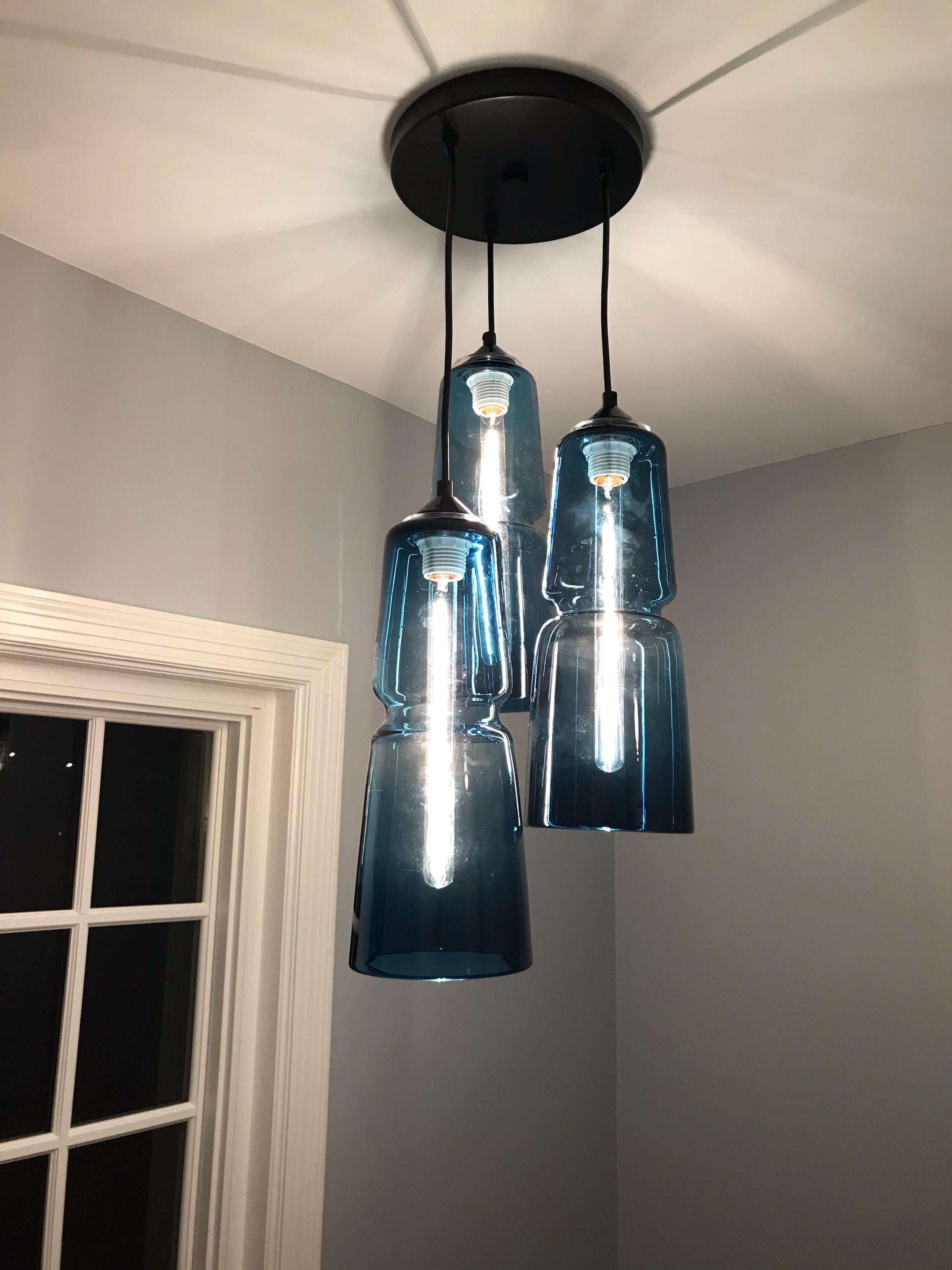 Groove Series Cylinder Pendant, Modern Handmade Glass Lighting - In Stock In New Condition For Sale In New York, NY