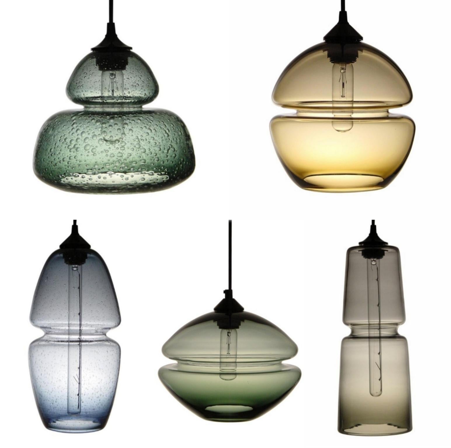 Groove Series Cylinder Pendant Opal White, Modern Handmade Glass Light For Sale 1