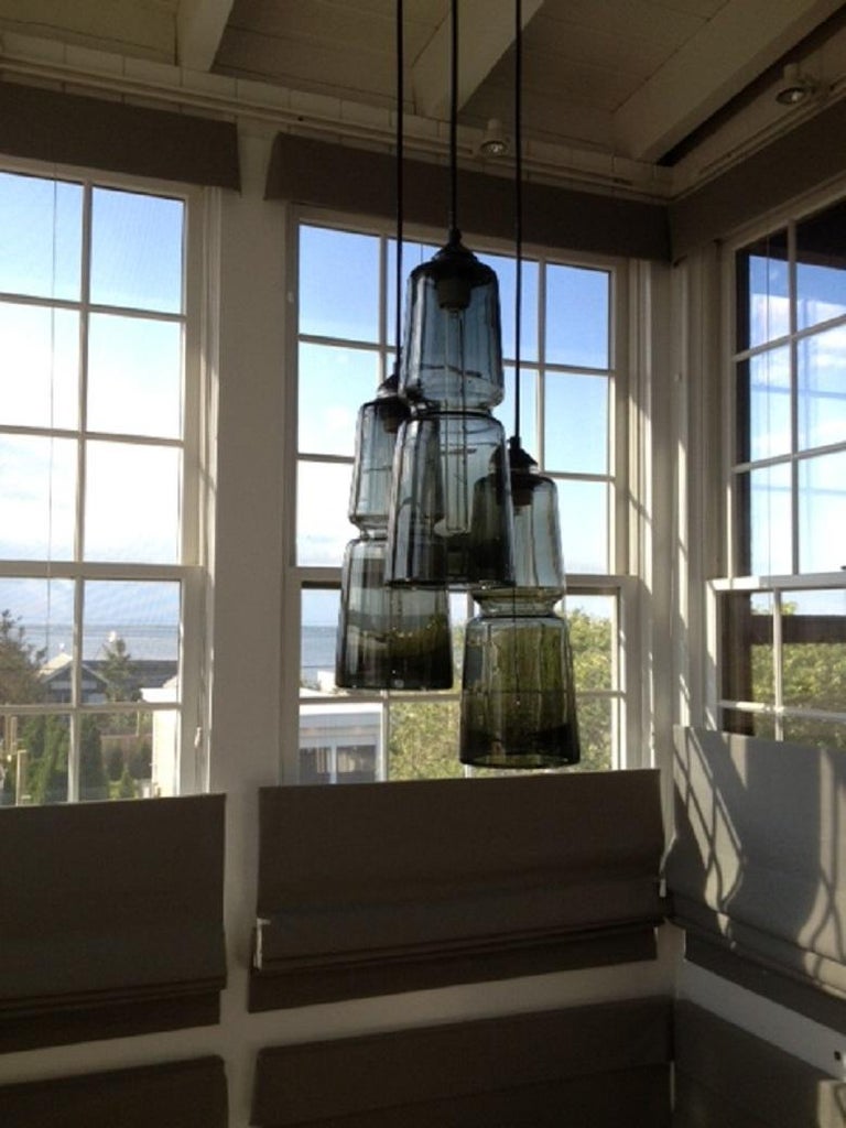 Groove Series Cylinder Pendant Opal White, Modern Handmade Glass Light