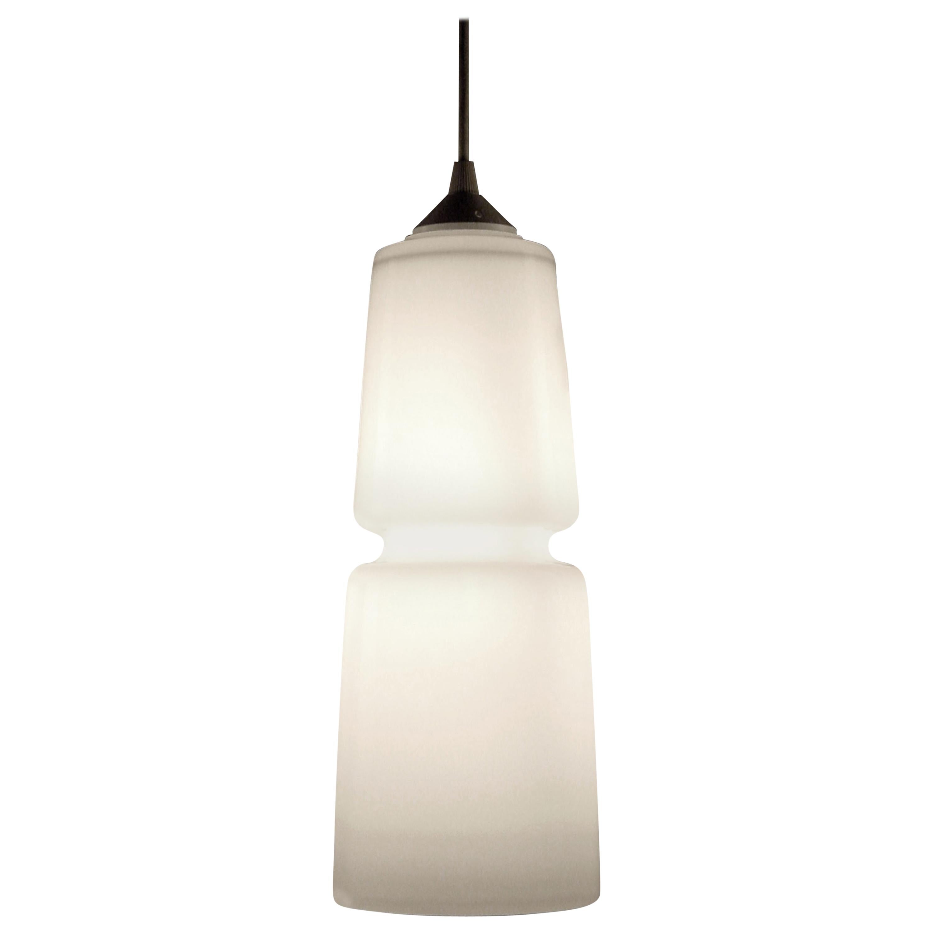 Groove Series Cylinder Pendant Opal White, Modern Handmade Glass Light For Sale