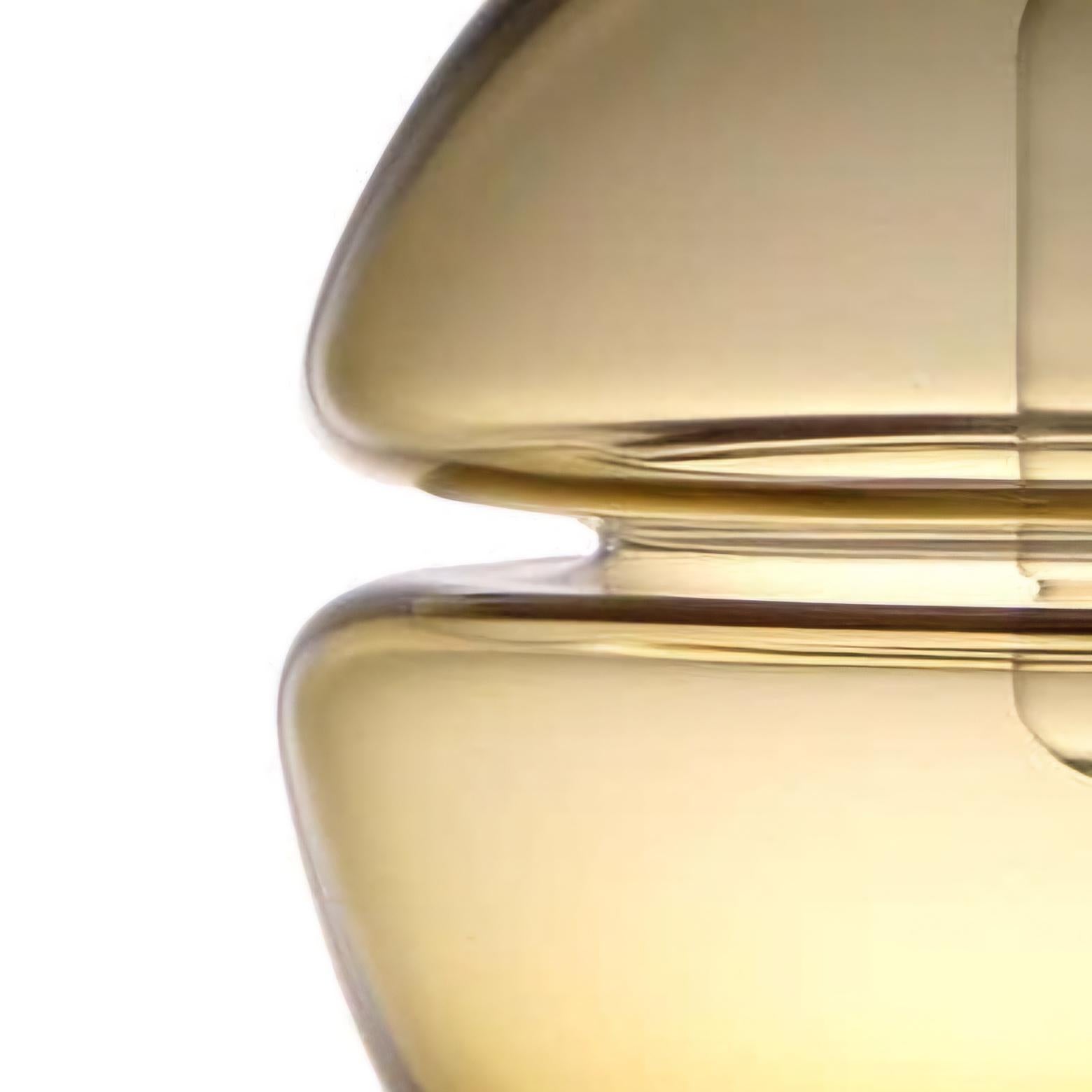 Modern Groove Series Orb Tilt Pendant in Amber, Contemporary Handmade Glass Lighting For Sale