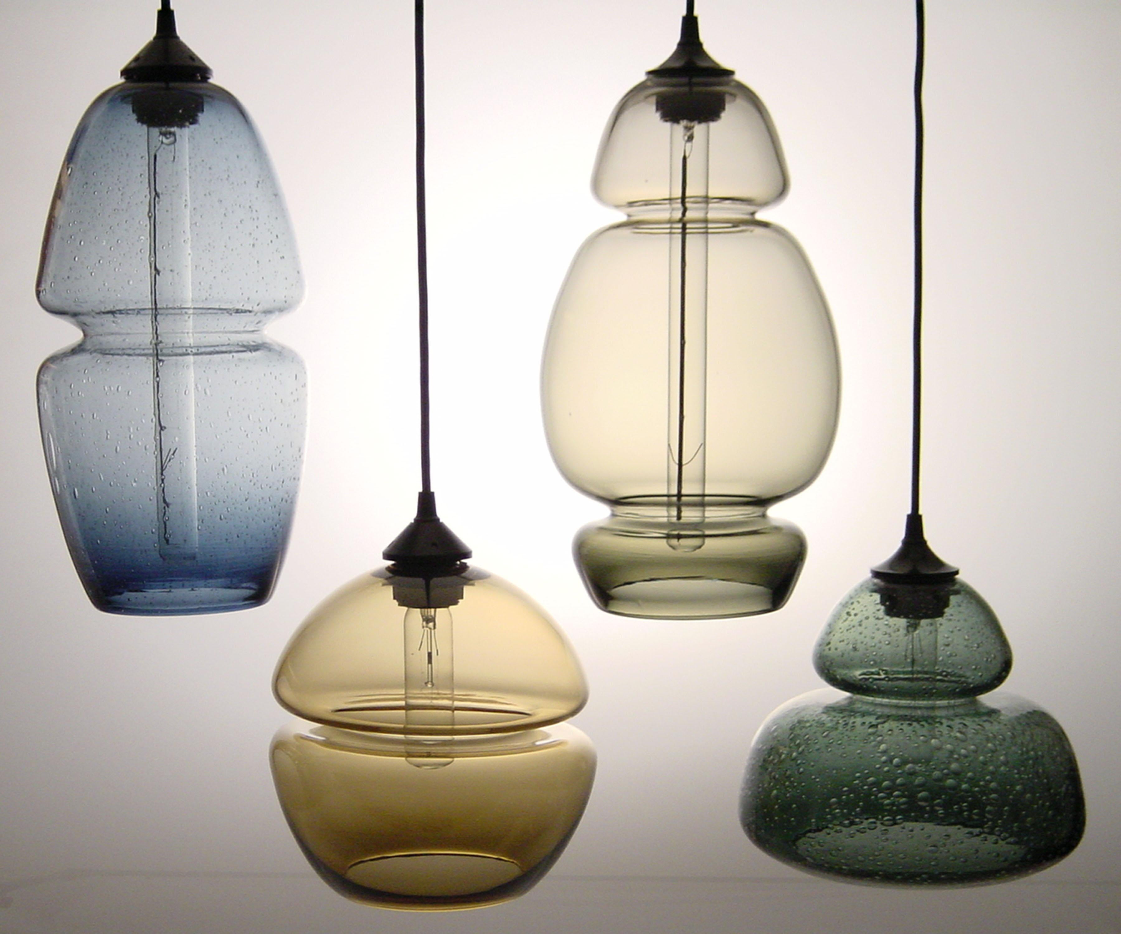 Modern Groove Series Orb Tilt Pendant in Grey, Contemporary Handmade Glass Lighting For Sale