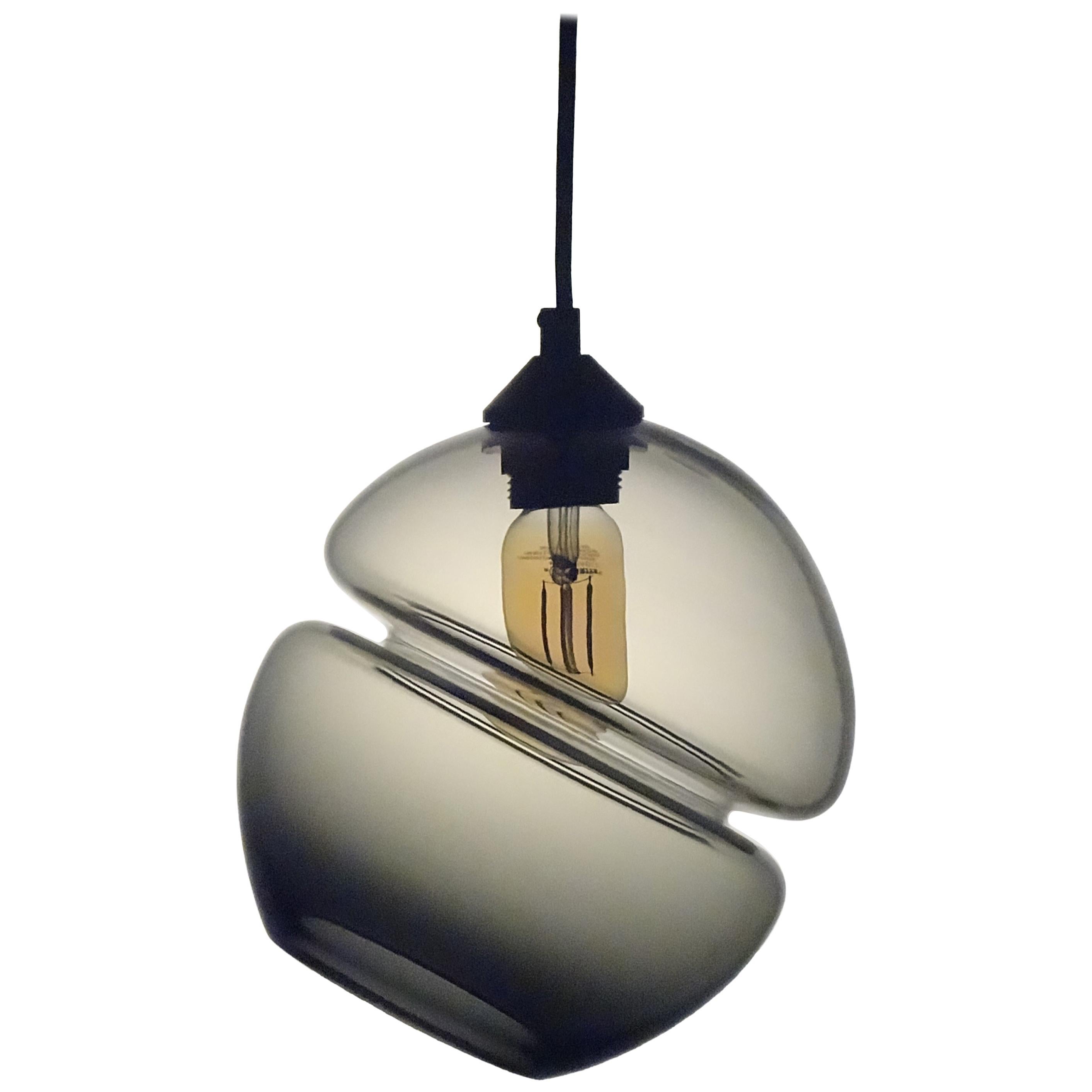 Groove Series Orb Tilt Pendant in Grey, Contemporary Handmade Glass Lighting For Sale