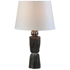 Grooved 'Sillons' Pottery Lamp with Parchment Shade by Design Frères