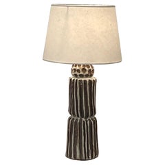 Grooved Pottery Tall 'Sillons' Lamp with Parchment Shade by Design Frères
