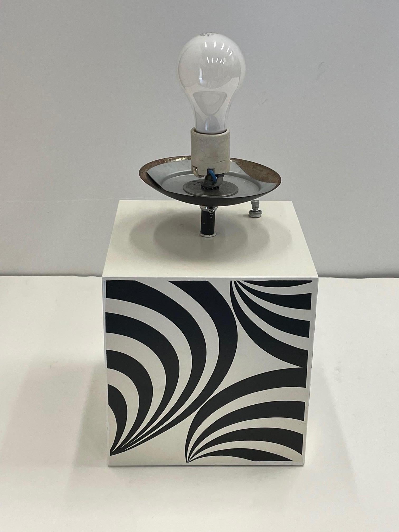 American Groovy 1960's Cast Metal Op Art Lamp with Milk Glass Orb For Sale