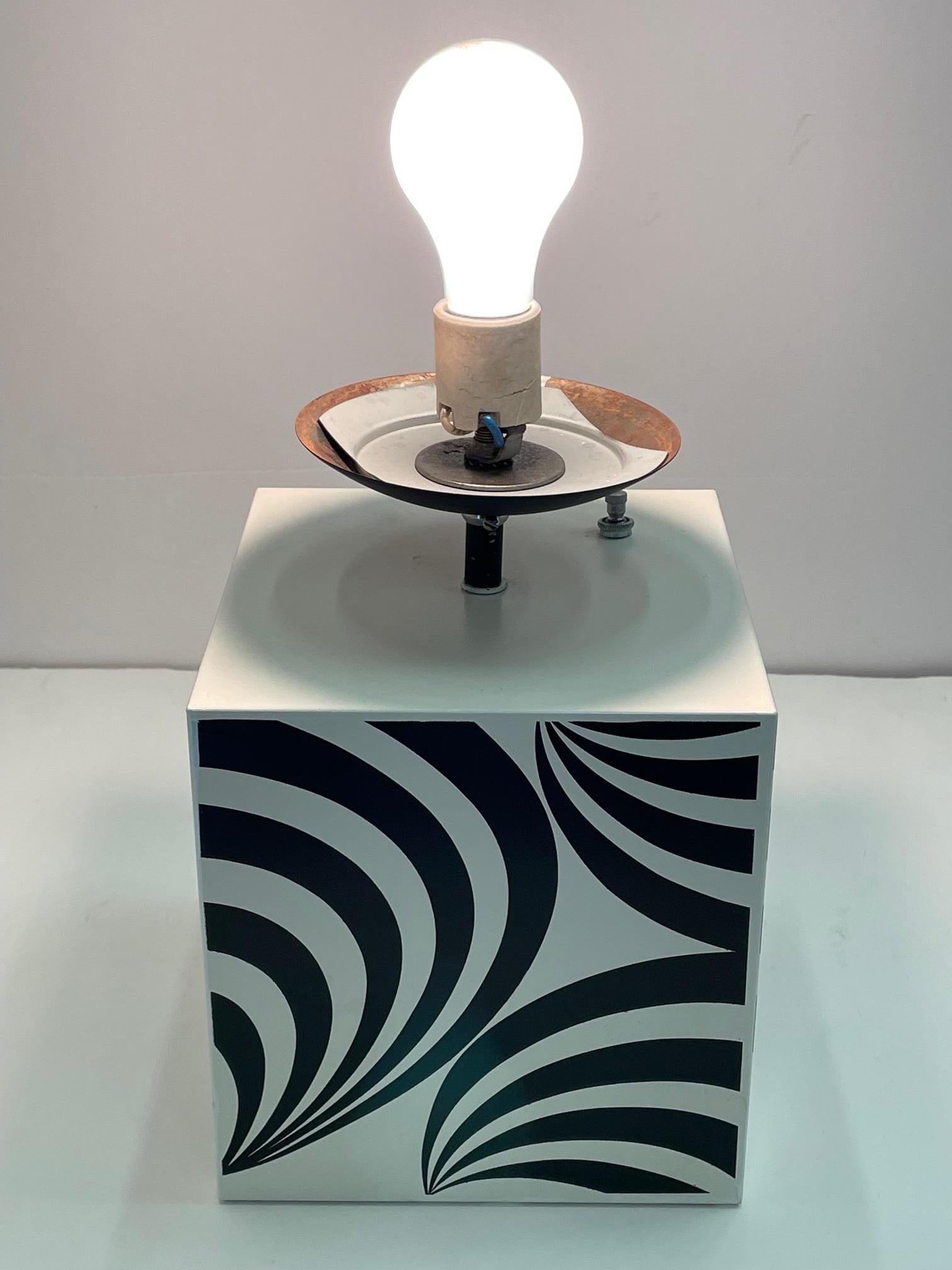 Groovy 1960's Cast Metal Op Art Lamp with Milk Glass Orb In Good Condition For Sale In Hopewell, NJ