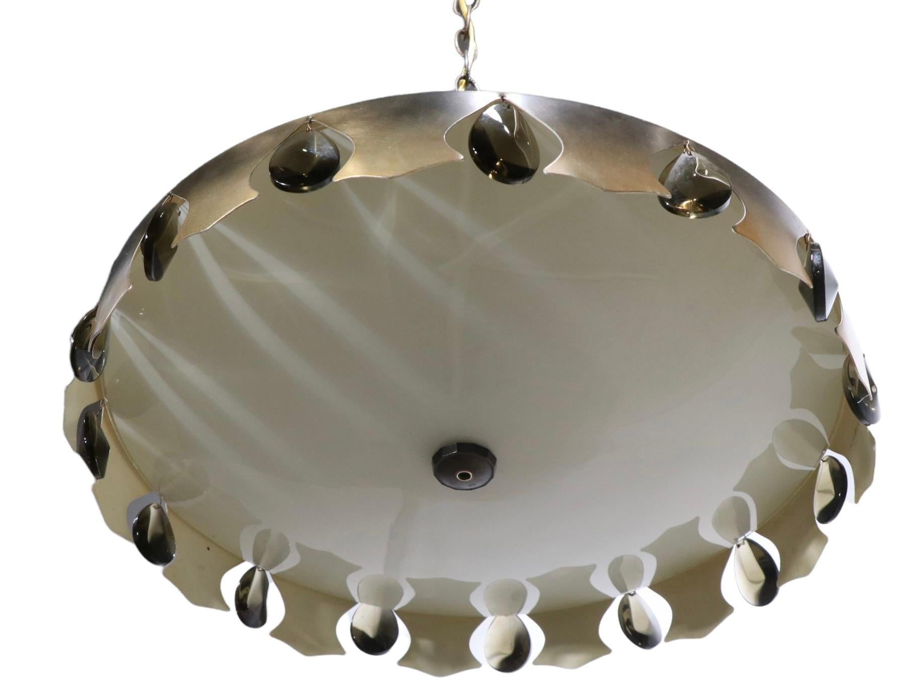 American Groovy 1970's Metal and Glass Chandelier For Sale