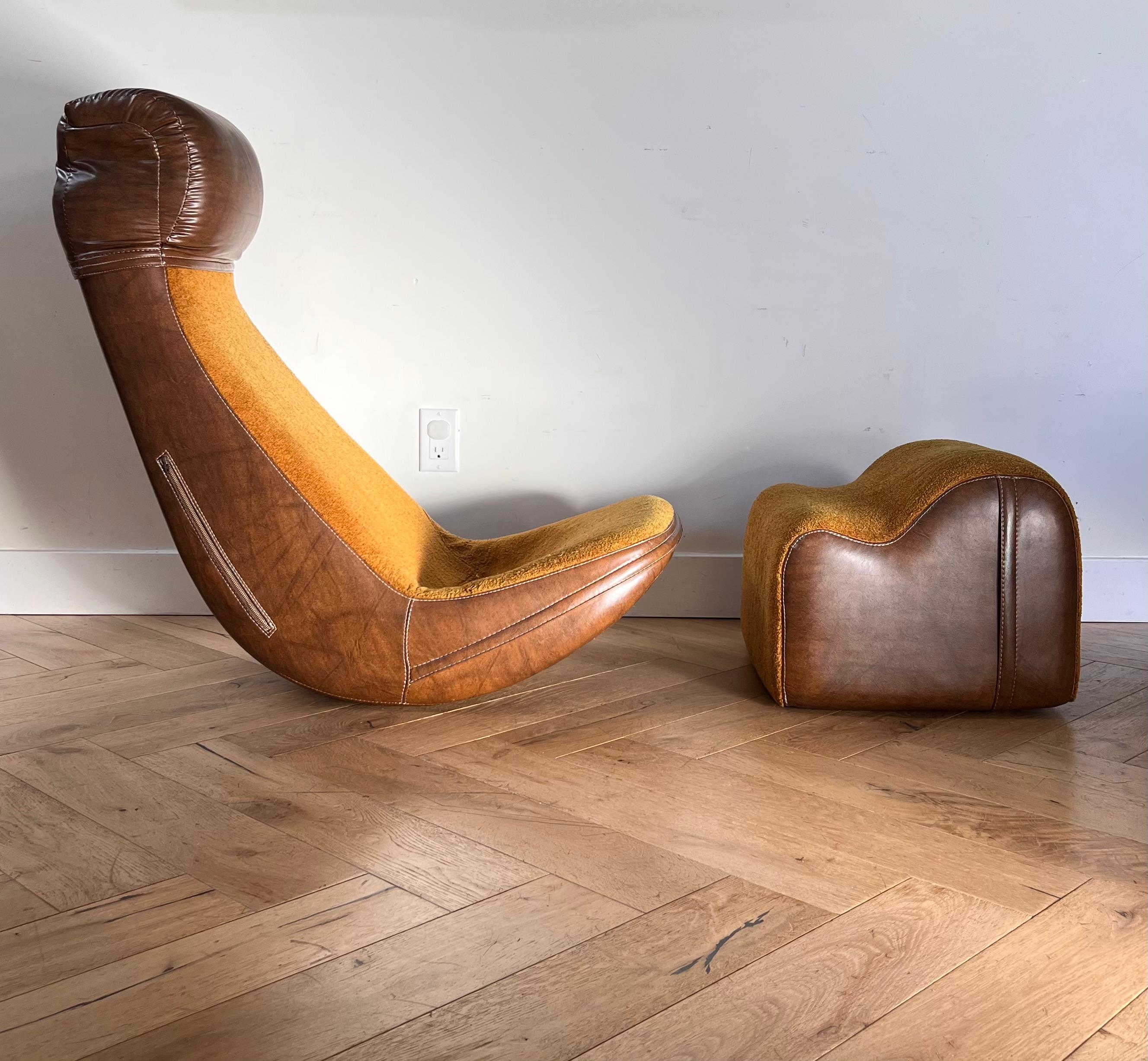 Bouclé Groovy Bionic Vibrating Chair with Ottoman, 1970s
