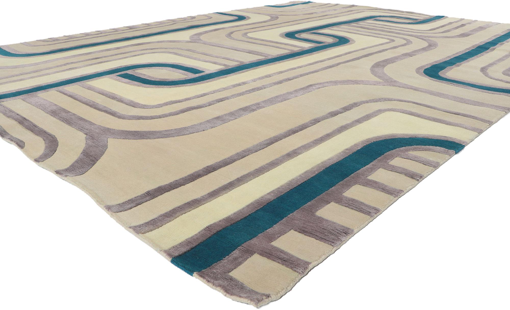 30876 New Retro Modern High-Low rug with Groovy Glamour Style, 09'02 x 12'01. Radiating elegance and vintage sophistication with incredible detail and texture, this contemporary modern rug is a captivating vision of woven beauty. The eye-catching