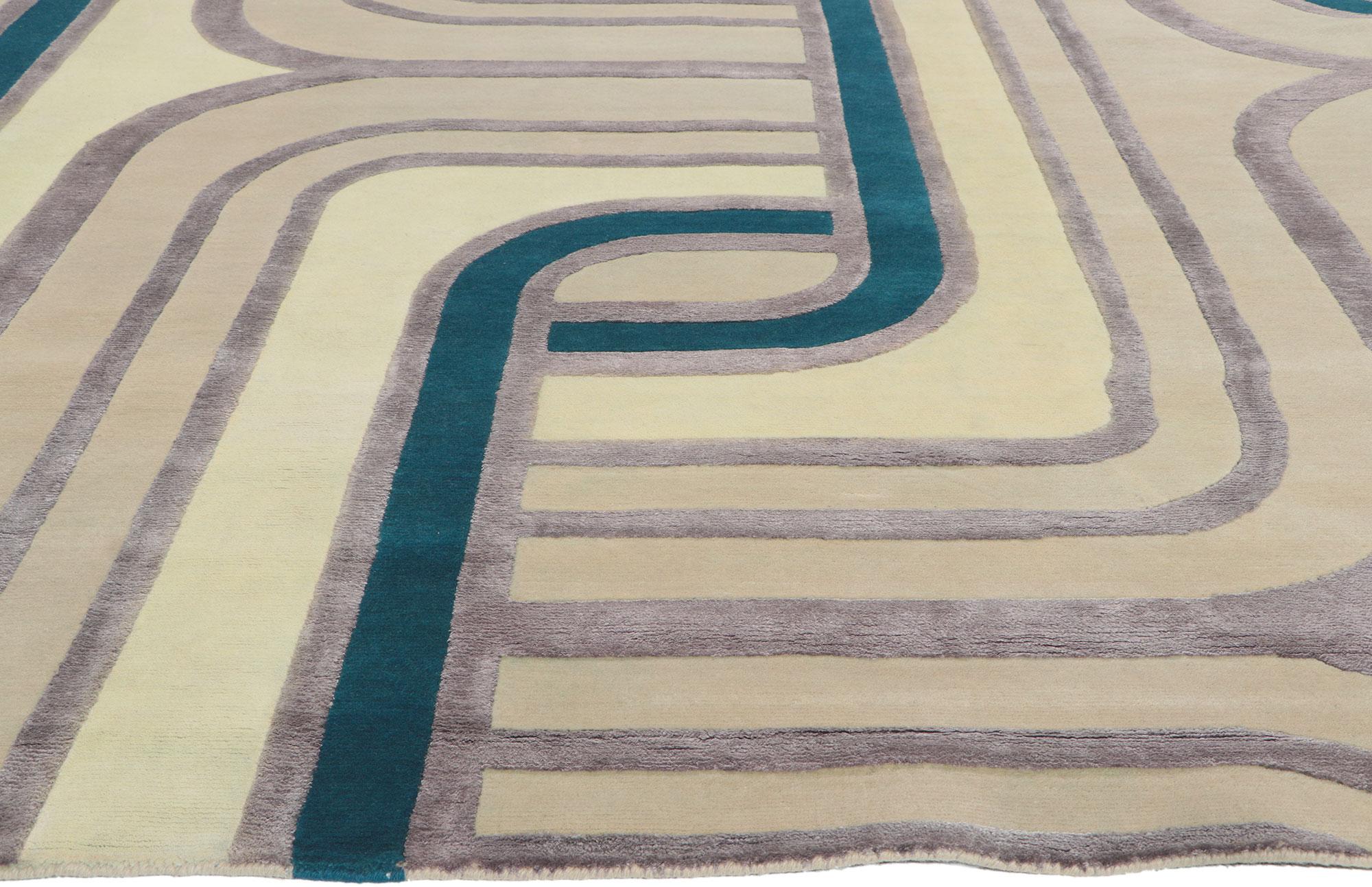 Indian Groovy Glamour New Retro Modern High-Low Rug For Sale