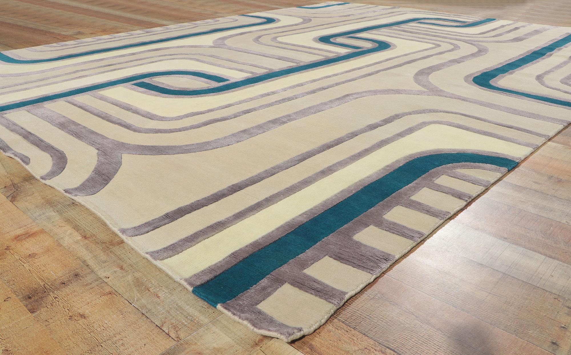 New Contemporary Retro Art Deco High-Low Carpet mit Modern Style (Wolle) im Angebot