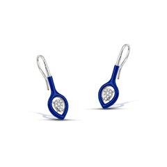 Groovy Gold Earrings with Diamonds and Blue Enamel