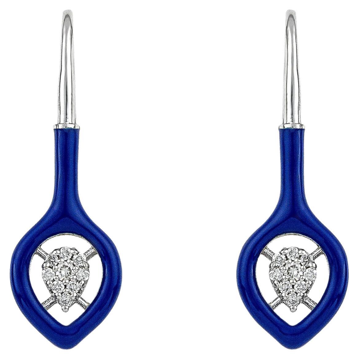 Boucles d'oreilles Groovy en or, diamants et émail bleu en vente