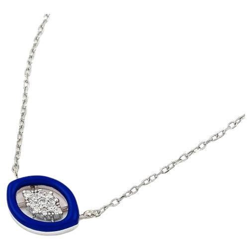 Groovy Gold Necklace with Diamonds and Navy Enamel For Sale