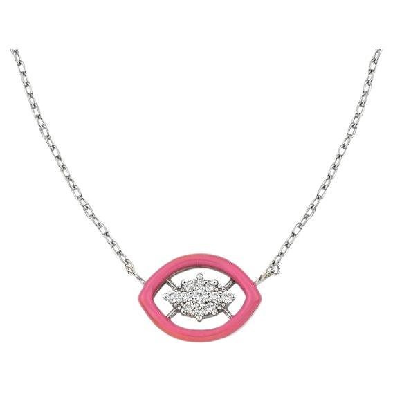 Groovy Gold Necklace with Diamonds and Pink Enamel For Sale