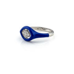 Groovy Gold Ring with Diamonds and Navy Enamel