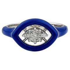 Groovy Gold Ring with Diamonds and Navy Enamel